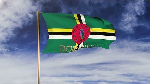 4K Dominica flag with title waving in the wind. Looping sun rises style. Animation loop Stock video