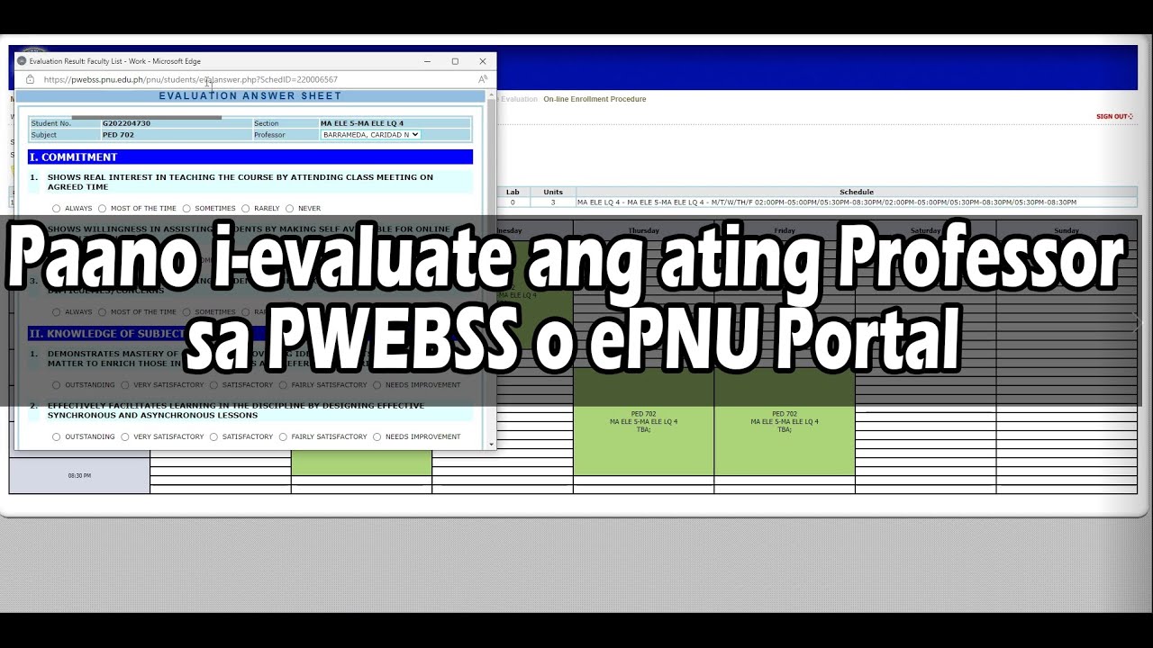 Paano i evaluate ang ating Professor sa PWEBSS o ePNU Portal - YouTube