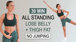 30 Min ALL STANDING CARDIO  ABS + THIGH Workout | Lose Belly + Thigh Fat | No Jumping, No Repeat