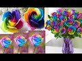 DIY Mawar Pelangi dari Plastik Kresek | Rainbow Rose From Plastic Bag - Flower Crafts Ideas