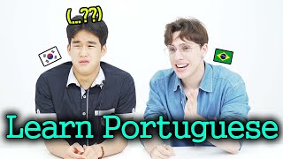 Korean Teen Learns Portuguese from Brazilian For The First Time!!