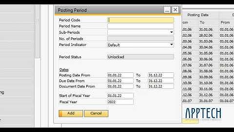 APPTech How to: Create Posting Period (For Calendar Year)