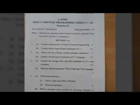 OBJECT ORIENTED PROGRAMMING USING C++ || QUESTION PAPER