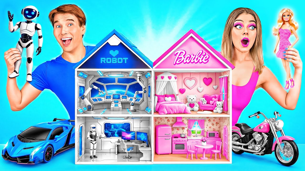 Строим Удивительный Кукольный Домик Барби против Робота Челлендж | Сумасшедший Челлендж от Crazy DO
