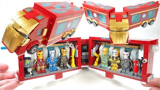 Lego Iron Man Truck with Ironman Hall of Armor Base Unofficial Lego Stop Motion Build Review