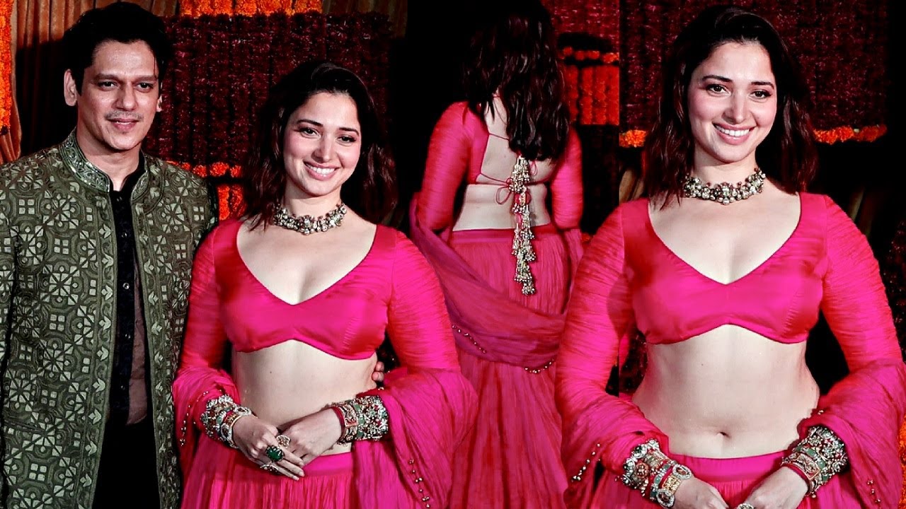 Tamanna Bhatia Hot In Pink Lehenga With Boyfriend Vijay Verma At Ramesh Taurani Diwali Party 2024