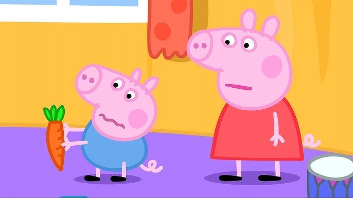 Peppa Pig e o George brincam com blocos de brinquedo coloridos! História  infantil com papai Pig 