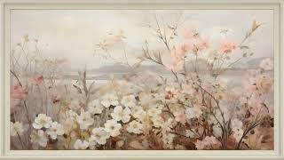 Mountainside White Flowers, Vintage Oil Painting | Framed Art Screensaver for TV