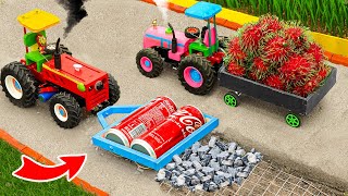 Diy tractor mini Bulldozer to making concrete road | Construction Vehicles, Road Roller #26