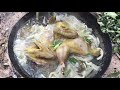 Hunting Wild Chicken Cooking ( Guinea Fowl ) Recipe for Dinner in Forest