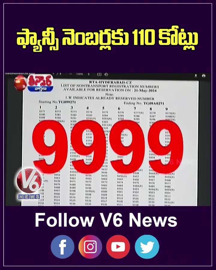 Telangana's Fancy Car Numbers Bring in ₹110 Crore for RTA | V6 Teenmaar