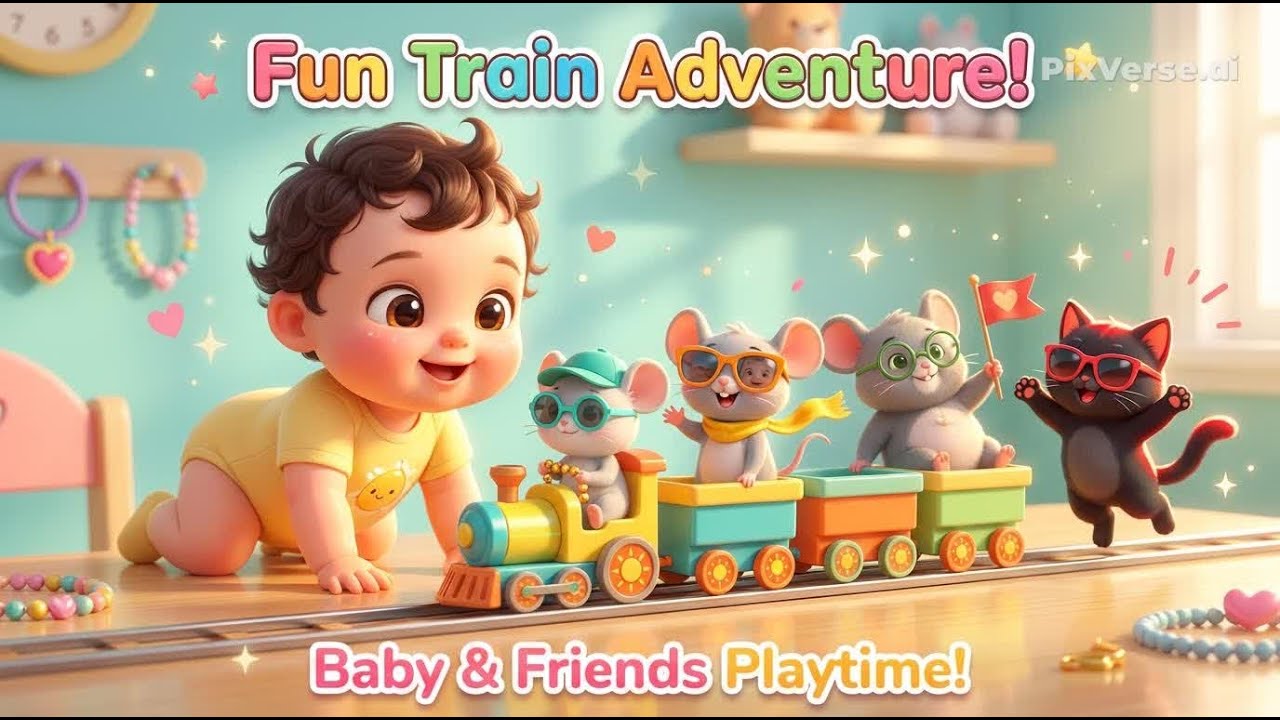 Baby’s Fun Train Adventure 🚂🎈 | Cute Mice & Kitty Playtime in  Land!”