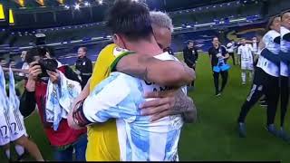 Messi with neymar hugging each other after Copa Win