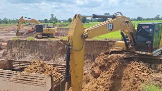 สามรถขุดจัดเต็ม CAT 320GC CAT 320GX HITACHI ZX200-3 งานขุดบ่อใหญ่ลึกสุดบูม excavator and truck