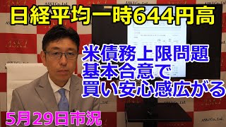 2023年5月29日【日経平均一時644円高　米債務上限問題基本合意で買い安心感広がる】（市況放送【毎日配信】）