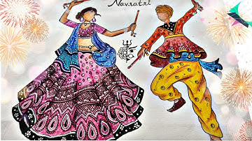 How to Draw mandala art & Zentangle Art | Couples Playing Dandiya | Lehnga Mandala Artb| Doodle |#33