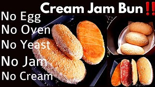Jam Cream Bun Recipe Without Oven | Everything Homemade | Cream Bun | Jam Bun | No Yeast, No Oven