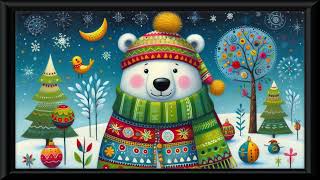 Cute Winter Polar Bear Illustration – 4K Framed TV Art Screensaver (2-Hour No Music) screenshot 5