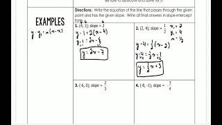 Point Slope Form Pt 1 Notes