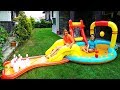 Öykü and Masal Play with Inflatable Water Slide - fun kids