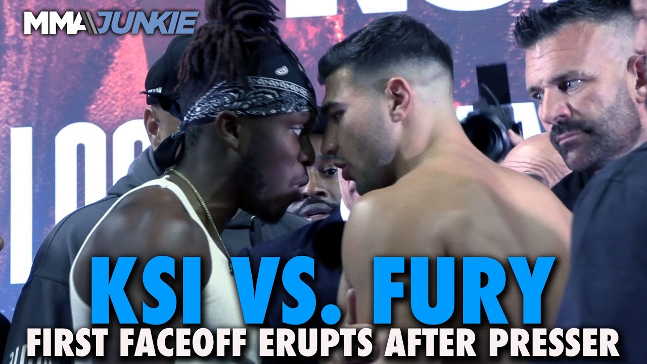 KSI Shoves Tommy Fury in Heated First Faceoff For Boxing Match on The Prime Card