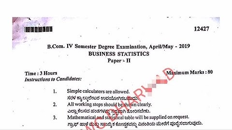Business Statistics B.com 4th Semester Question Paper Year 2019 Karnataka of Bijapur University