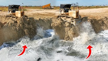 Good!!New Incredible Activities Bulldozer Komatsu D60p Push Dirt Vs 25.5t Dump Truck Unloading Soil