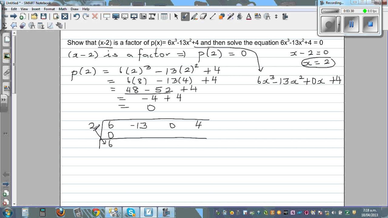 Solving A Cubic Equation 6x 3 13x 2 4 Equal To 0 YouTube