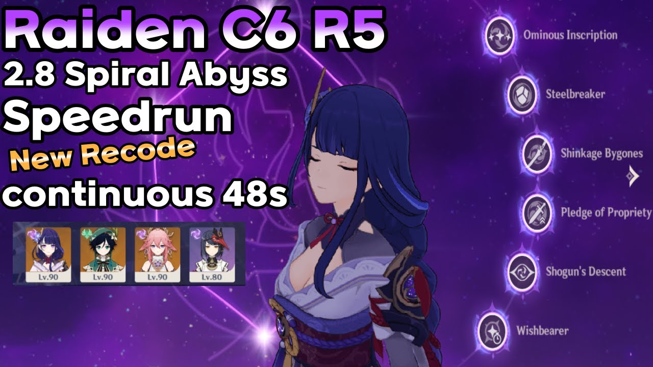 Raiden C6 R5 2.8 Spiral Abyss Speedrun continuous 48s