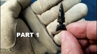 834 - Flintknapping Delta Side Notched from Silver Sheen Obsidian 1/2