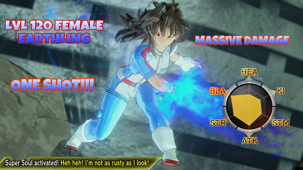 This Level 120 Female Earthling makes Justice Blade + Dimension Ray ONE SHOT DRAGON BALL