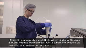 Chromatography Column Packing - Filling column with PUW/buffer and lowering piston