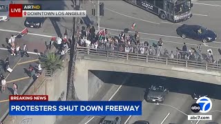 Pro-Palestinian Protesters Block One Side Of 101 Freeway Near Dtla