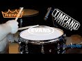 Aquarian vs evans vs remo 62 heads  ultimate snare head comparison  timpano percussion