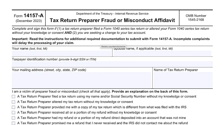 IRS Form 14157-A Walkthrough (Tax Return Preparer Fraud or Misconduct Affidavit)