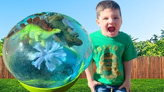 GIANT DINOSAUR ICE EGGS ! Caleb \& Mommy Melting ICE Balloons! Dinosaurs for Kids Fun Activity
