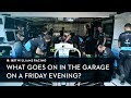 What's going on in an F1 garage on Friday evening?