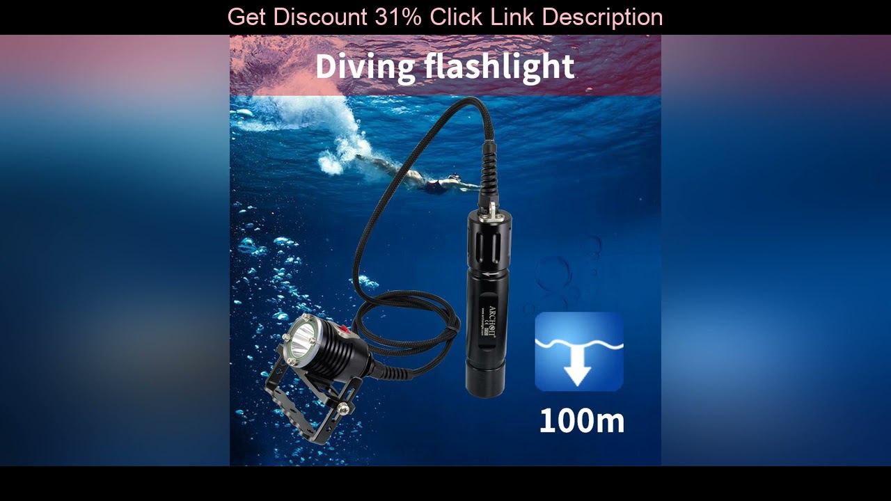 Review DH26 6500k handheld diving lighting 1000 lumen lamp dive light Underwater 100m diving video