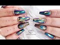 Chrome pigments nail art. Chameleon chrome nails. Peacock nails 🦚.