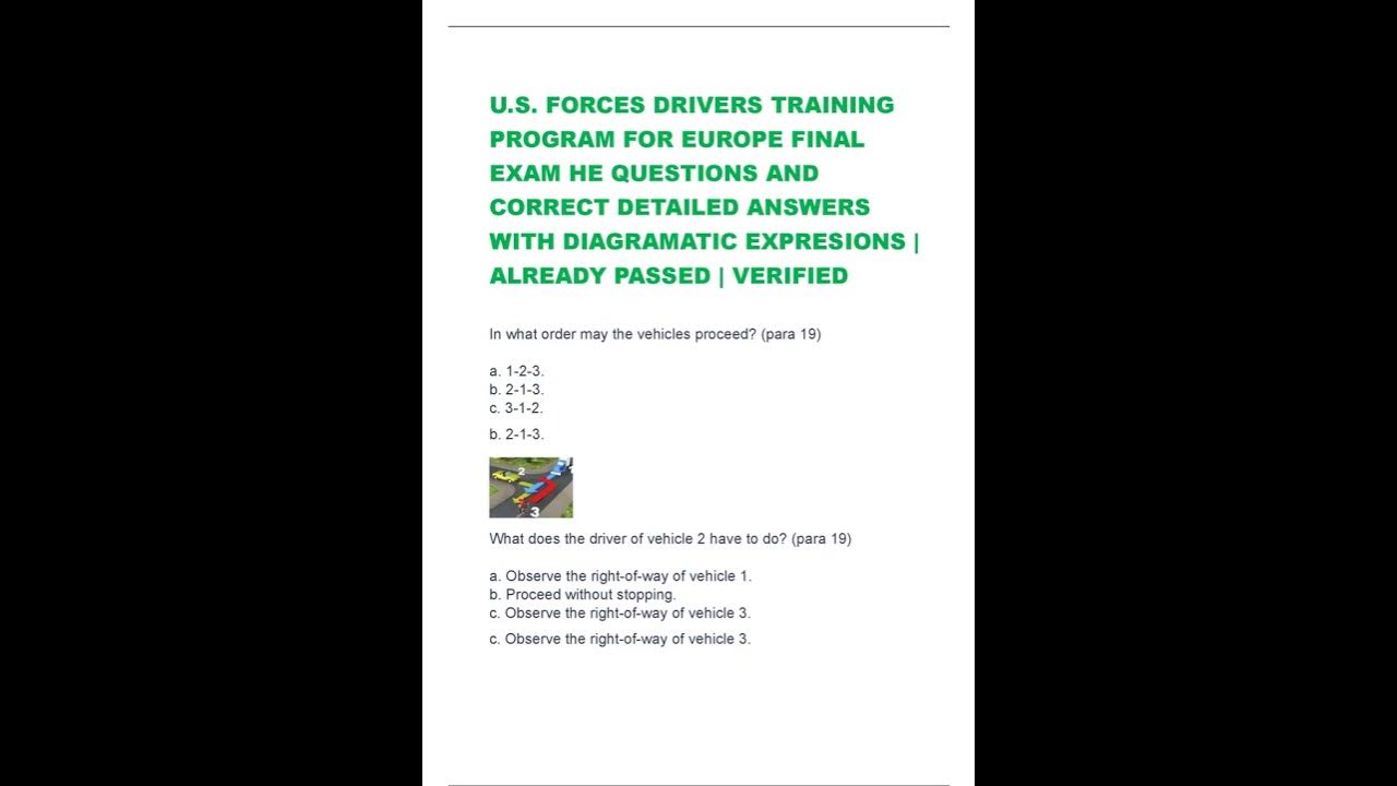 US FORCES DRIVERS TRAINING PROGRAM FOR EUROPE FINAL EXAM HE QUESTIONS - Segment 2 Drivers Training Practice Test