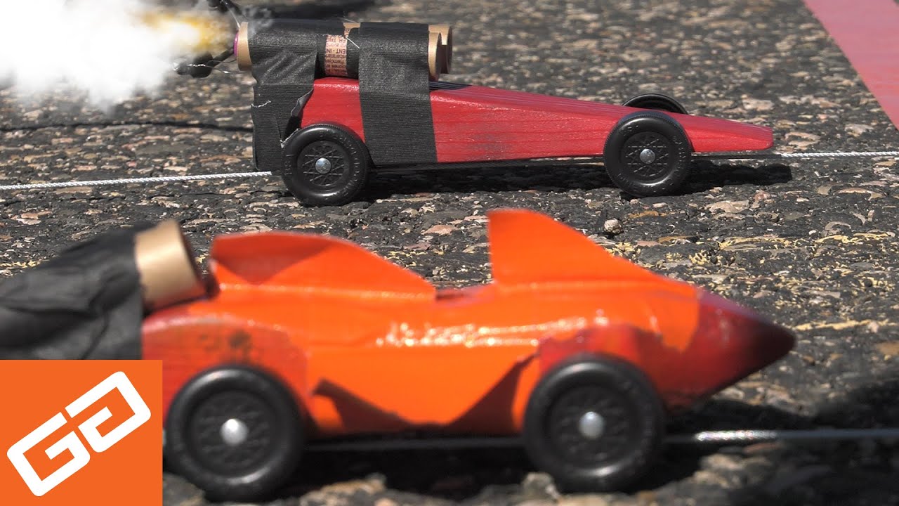 Rocket Powered Pinewood Derby Car Race YouTube