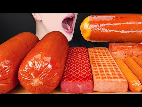 ASMR GIANT CHEESY SAUSAGE SPICY SPAM FIRE SAUCE COOKING MUKBANG 대왕 소세지 스팸 먹방 咀嚼音 Sosis EATING SOUNDS