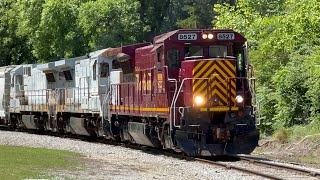 HMCR 8527, 8539, & 8560 pulling out 75 cars from storage at Green Cove Rd in Huntsville, AL 5-29-24