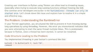 How to Fix RuntimeError: threads can only be started once in Tkinter Applications
