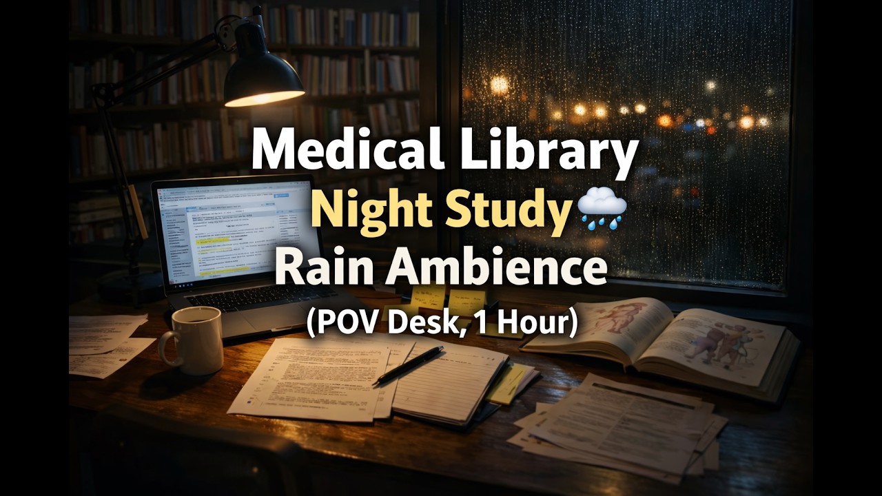 Medical Library Night Study 🌧️ Rain Ambience | POV Research Desk Someone Just Stepped Away (1 Hour)