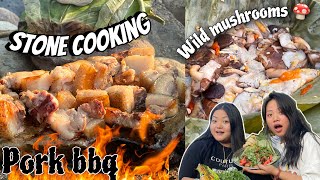 Cooking pork & wild Mushroom on Stone// Stone cooking: unique recipes with @lucypatir