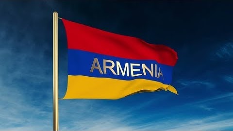 4K Armenia flag slider style with title. Waving in the wind with cloud background animation Stock