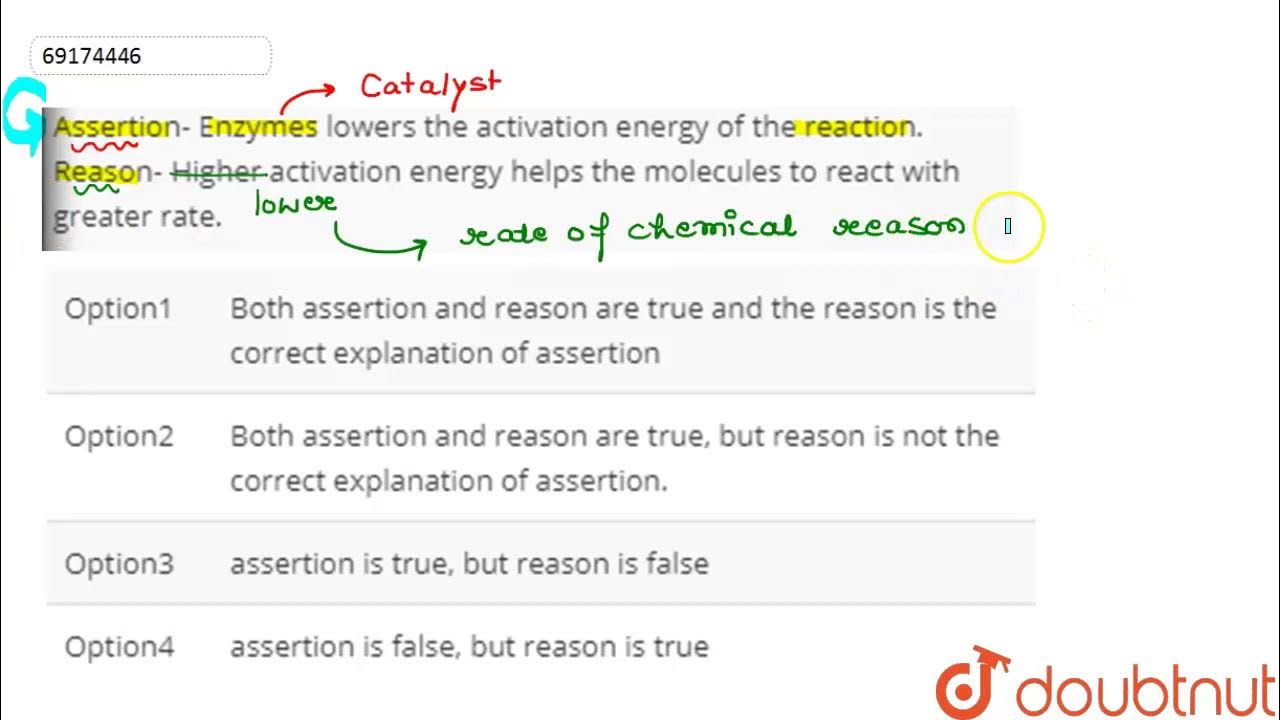 Assertion Enzymes lowers the activation energy of the reaction. Reason