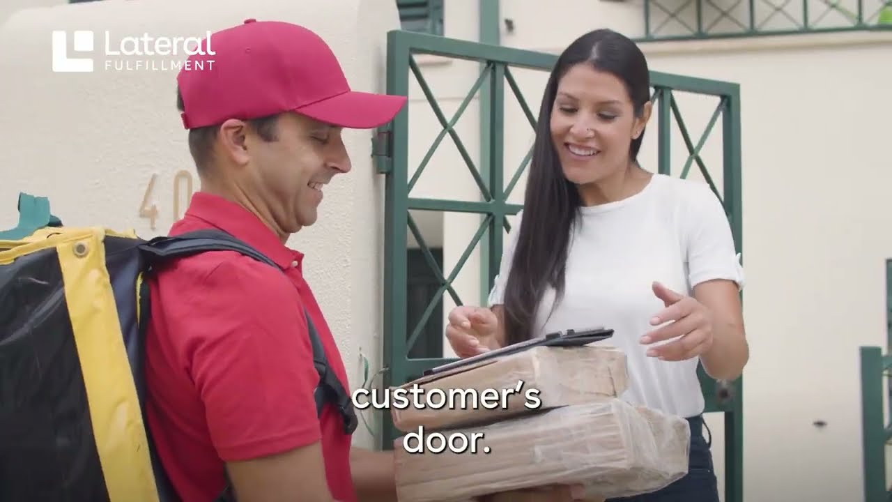 Lateral Fulfillment courier delivering an order at the customer's door