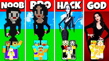 MORTICIA ADDAMS WEDNESDAY BUILD CHALLENGE - NOOB vs PRO vs HACKER vs GOD Minecraft Animation